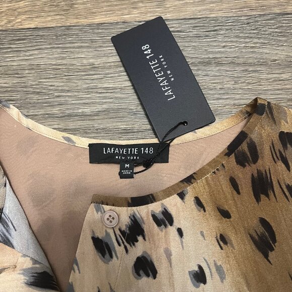 NEW Lafayette 148 Izzie Leopard 100% Silk Blouse Agave Size Medium NWT - Picture 6 of 7